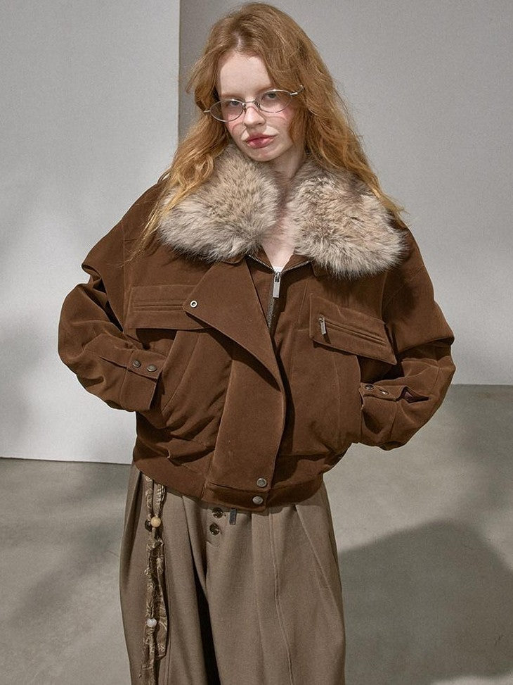 DIDDI MODA Khaki Pu Jacket Parka Round Neck Cargo Pants Women&