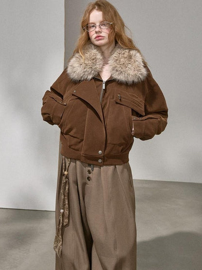 DIDDI MODA Khaki Pu Jacket Parka Round Neck Cargo Pants Women&