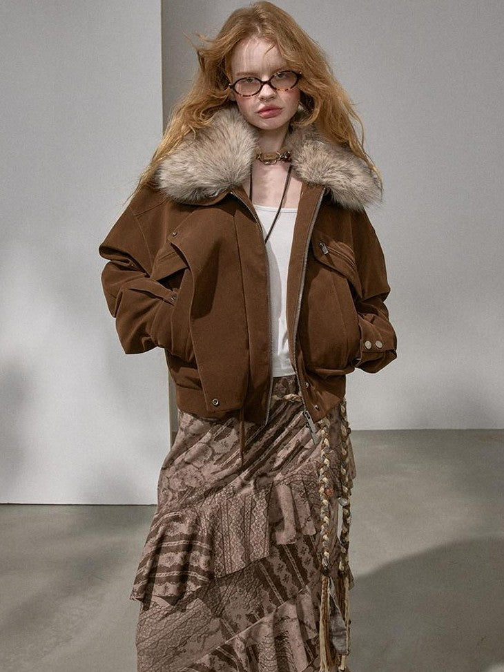 DIDDI MODA Khaki Pu Jacket Parka Round Neck Cargo Pants Women&
