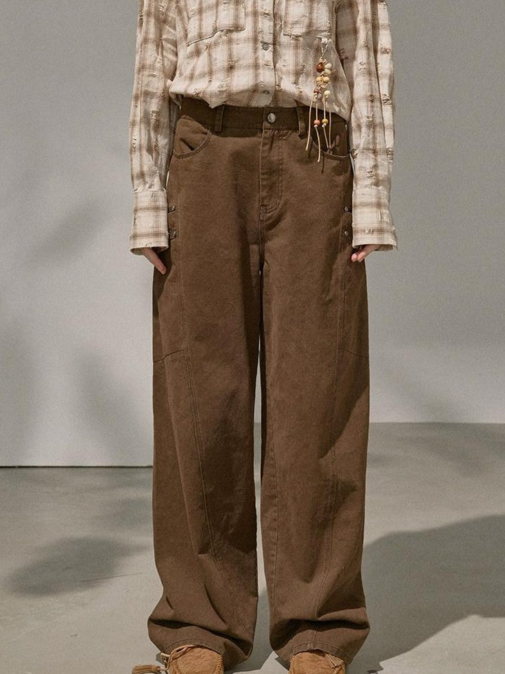 DIDDI MODA Khaki Pu Jacket Parka Round Neck Cargo Pants Women&