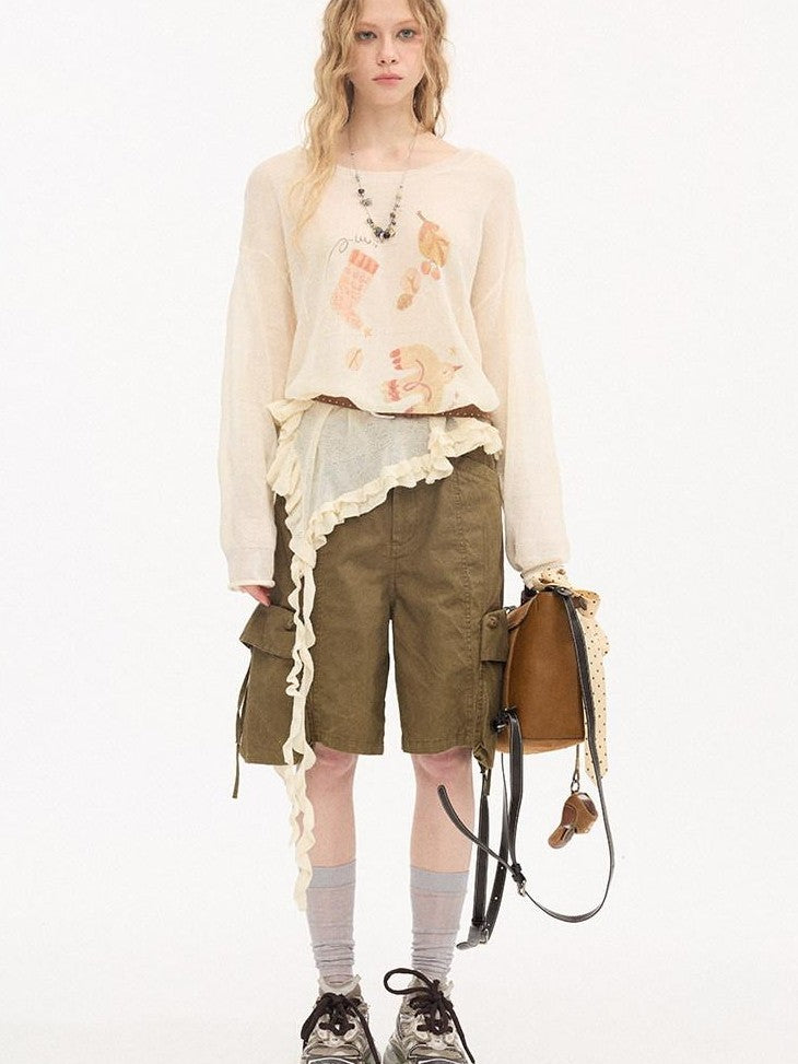 DIDDI MODA Khaki Washed Large Multi Pocket Cargo Women&