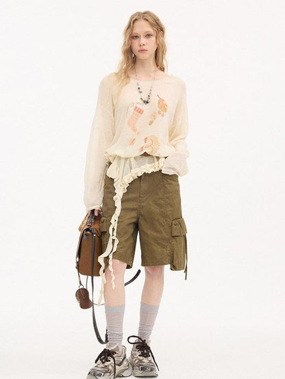 DIDDI MODA Khaki Washed Large Multi Pocket Cargo Women&