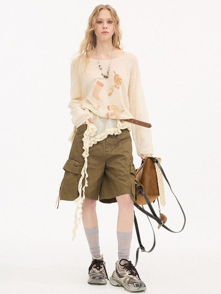 DIDDI MODA Khaki Washed Large Multi Pocket Cargo Women&