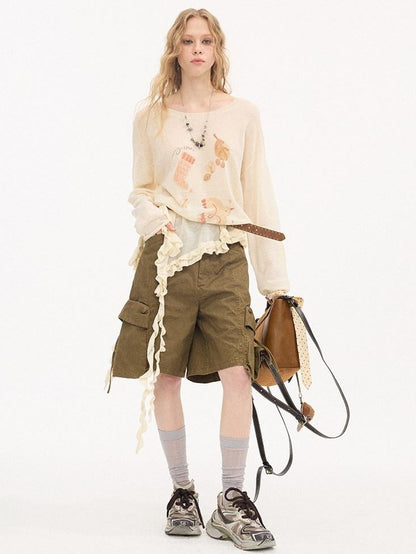 DIDDI MODA Khaki Washed Large Multi Pocket Cargo Women&