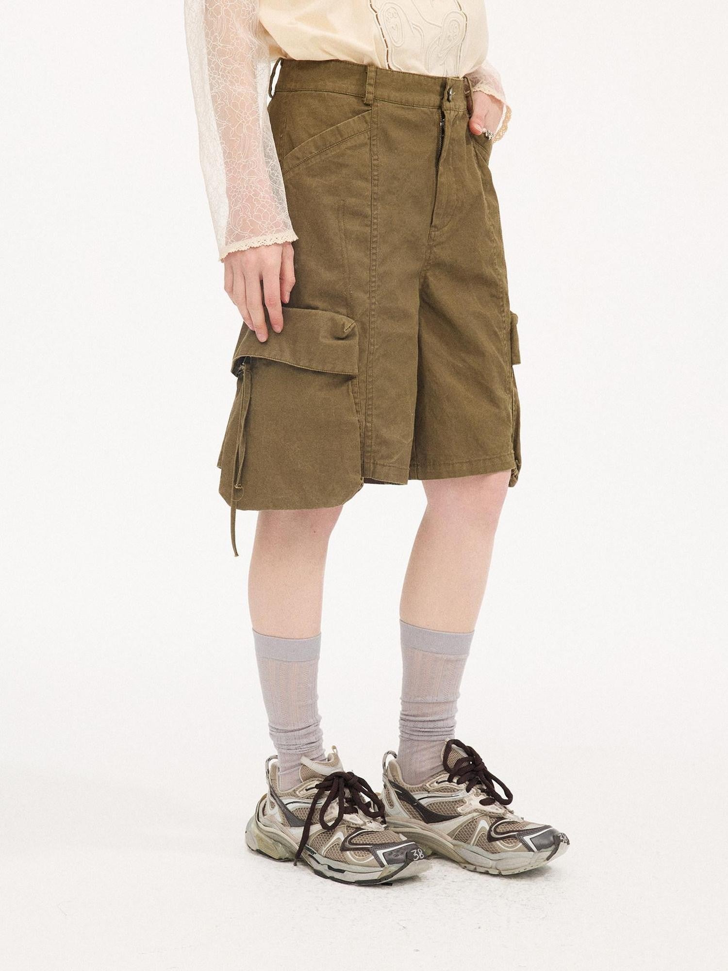 DIDDI MODA Khaki Washed Large Multi Pocket Cargo Women&