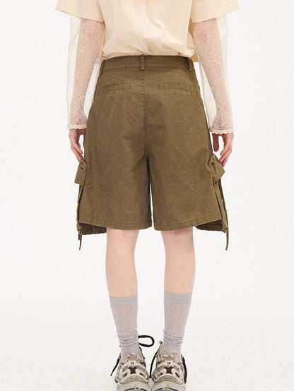 DIDDI MODA Khaki Washed Large Multi Pocket Cargo Women&