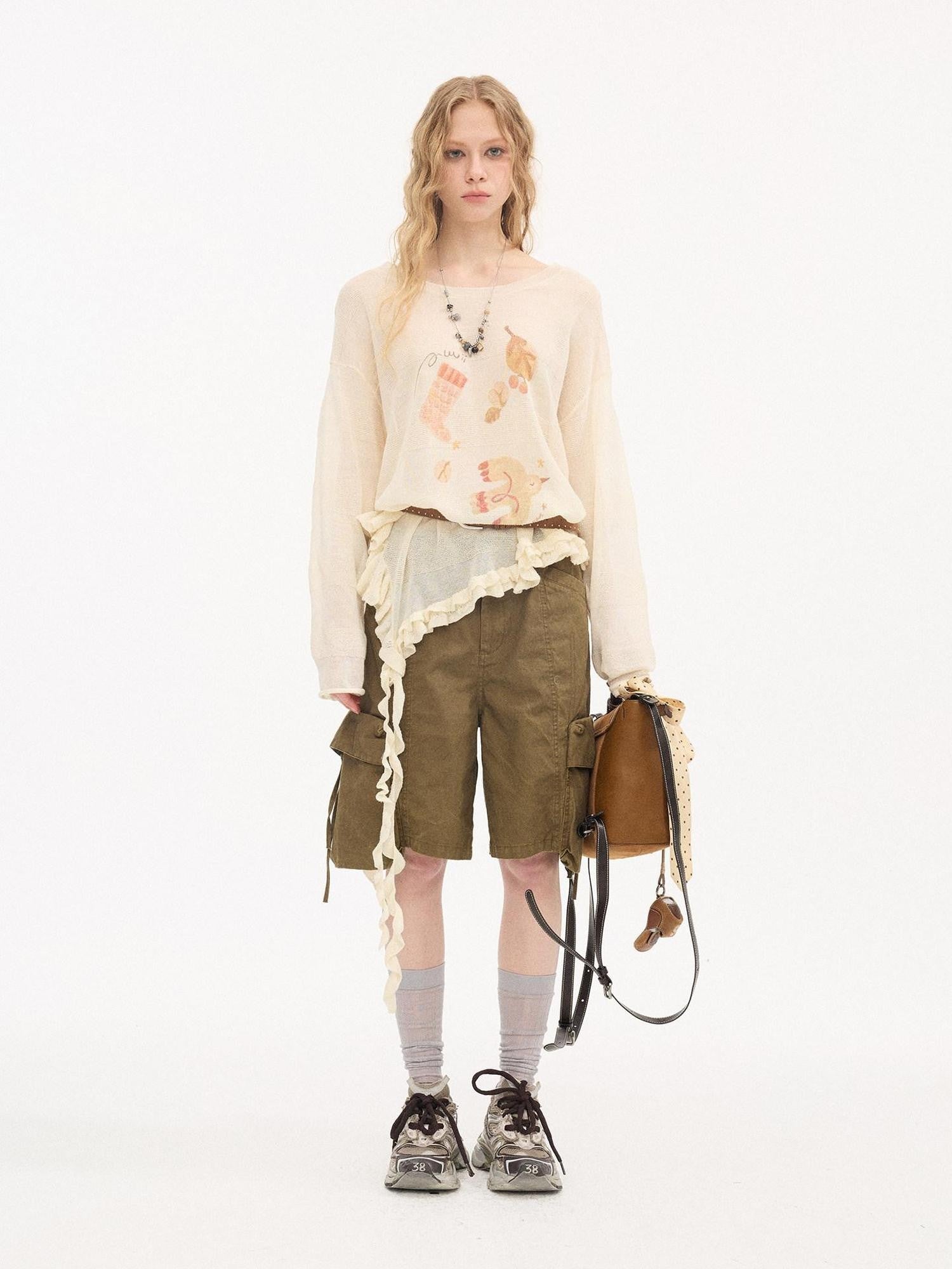 DIDDI MODA Khaki Washed Large Multi Pocket Cargo Women&