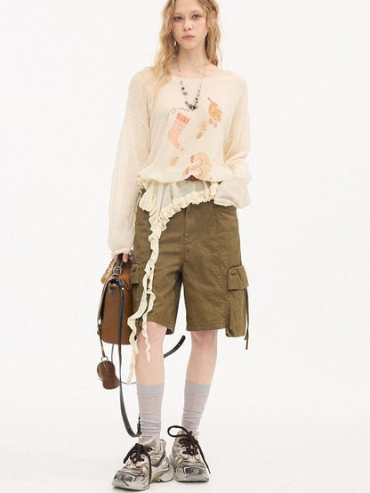 DIDDI MODA Khaki Washed Large Multi Pocket Cargo Women&