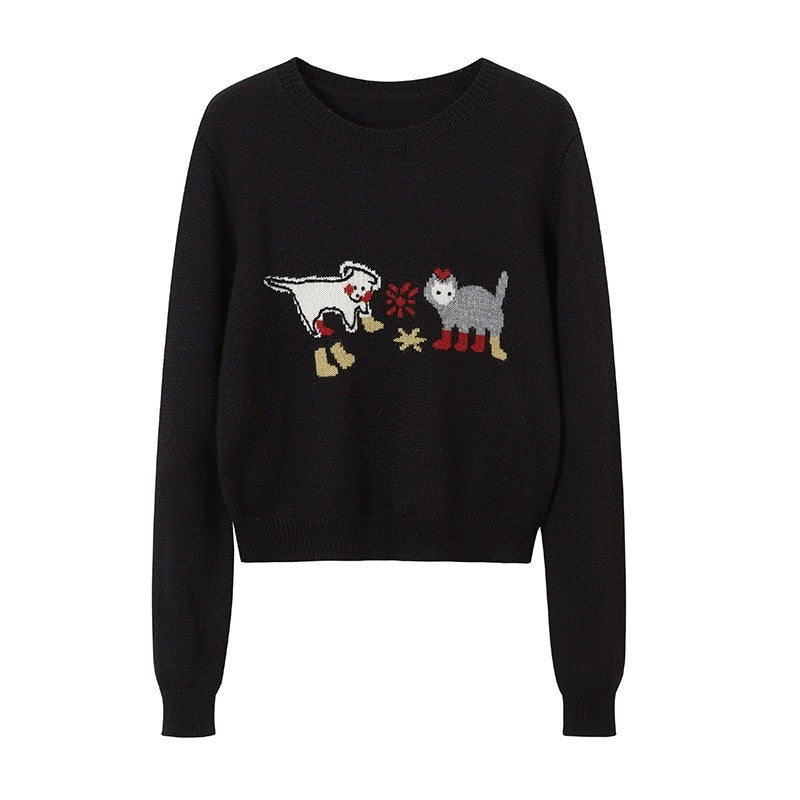 DIDDI_MODA_Kitten_Puppy_Embroidered_Low_Round_Neck_Loose_Women&