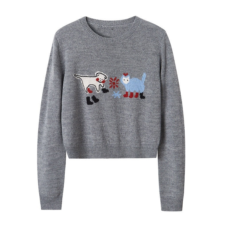 DIDDI_MODA_Kitten_Puppy_Embroidered_Low_Round_Neck_Loose_Women&