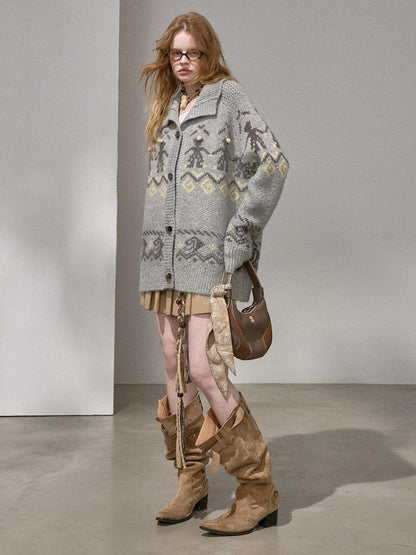 DIDDI MODA Knit Cardigan Pony Sweater Curved Pants Women&