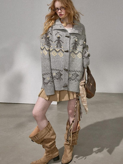 DIDDI MODA Knit Cardigan Pony Sweater Curved Pants Women&