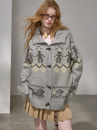 DIDDI MODA Knit Cardigan Pony Sweater Curved Pants Women&