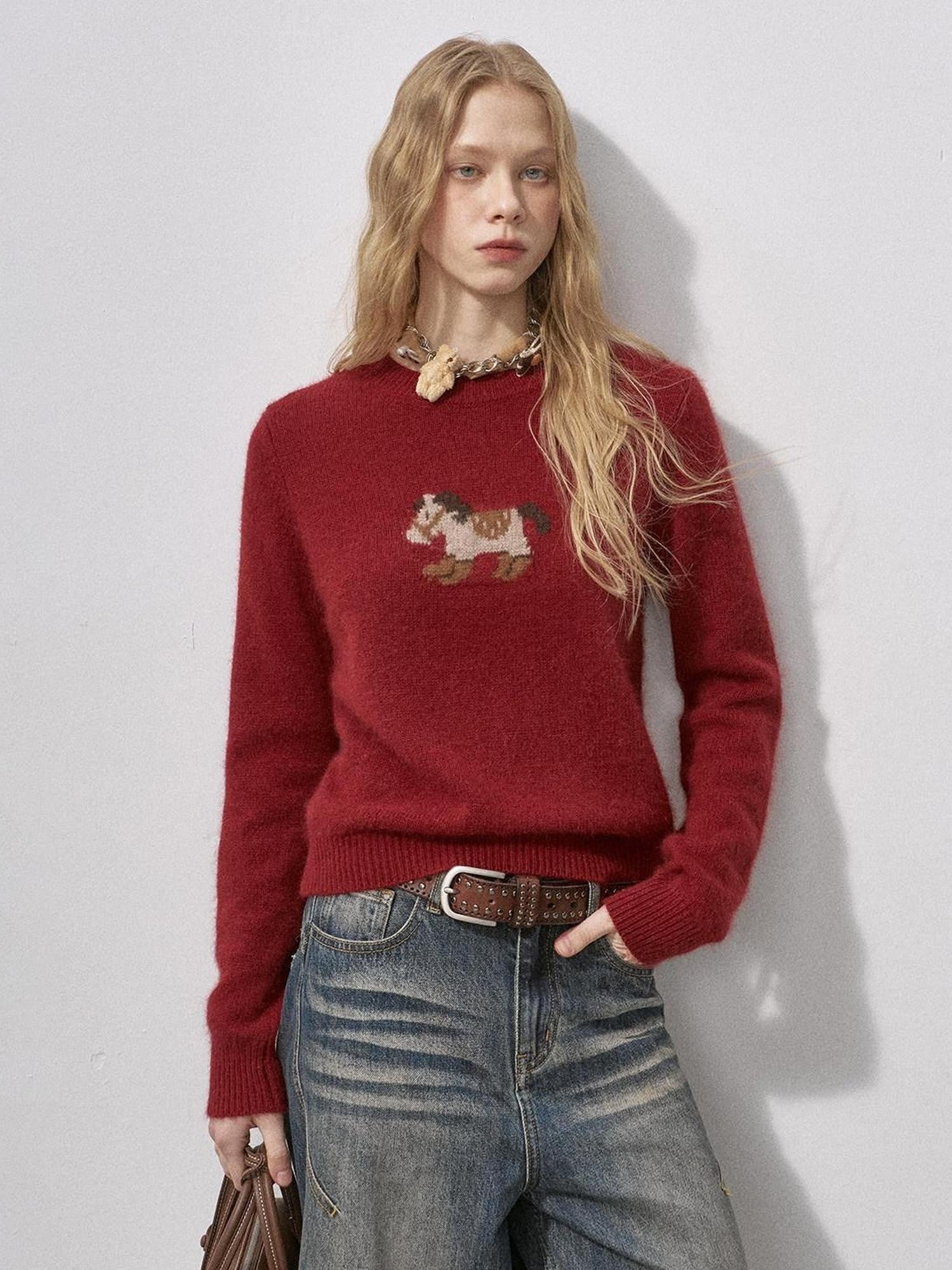 DIDDI MODA Knit Cardigan Pony Sweater Curved Pants Women&