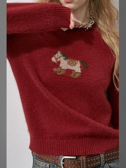 DIDDI MODA Knit Cardigan Pony Sweater Curved Pants Women&