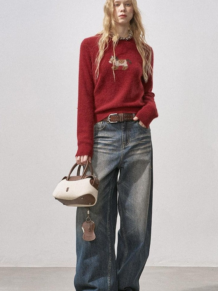 DIDDI MODA Knit Cardigan Pony Sweater Curved Pants Women&