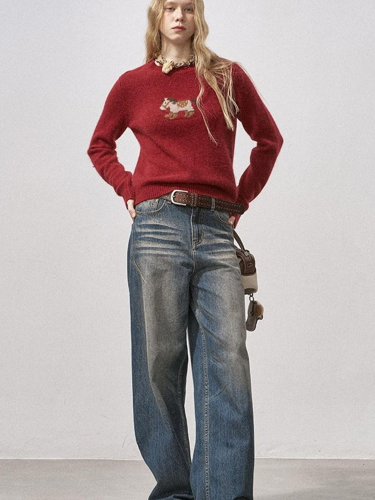 DIDDI MODA Knit Cardigan Pony Sweater Curved Pants Women&
