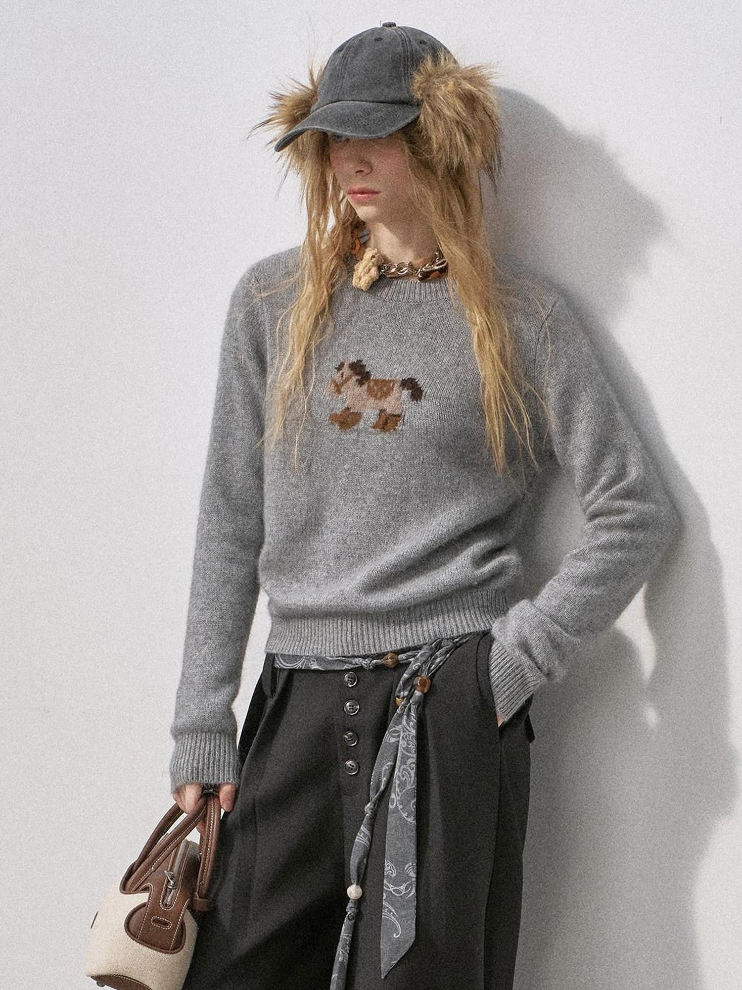 DIDDI MODA Knit Cardigan Pony Sweater Curved Pants Women&