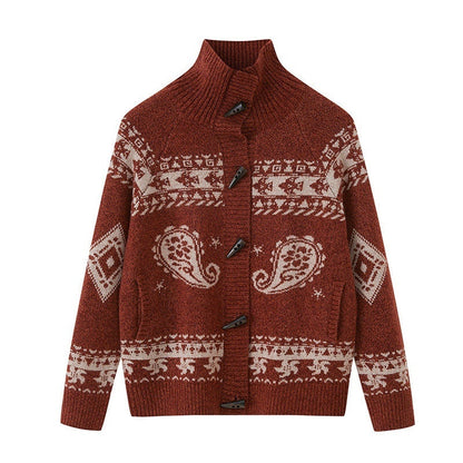 DIDDI_MODA_Knitted_Cardigan_Sweater_Plaid_Loose_Fit_Women&