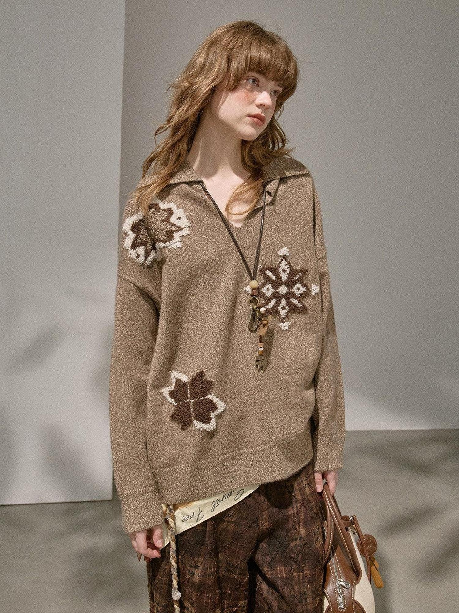 DIDDI MODA Knitted Cardigan Sweater Plaid Loose Fit Women&