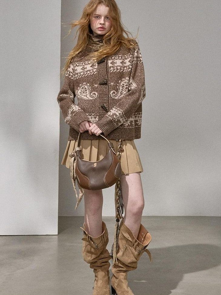 DIDDI MODA Knitted Cardigan Sweater Plaid Loose Fit Women&