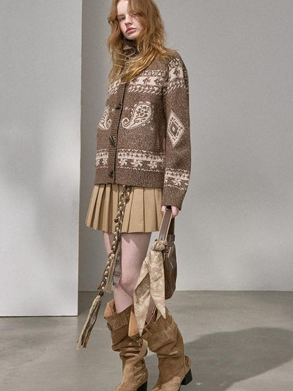 DIDDI MODA Knitted Cardigan Sweater Plaid Loose Fit Women&