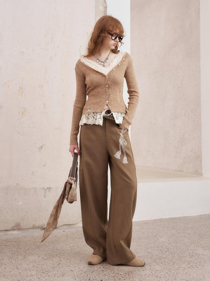 DIDDI MODA Knot Lace Up Embroidered Scimitar Cut Women&