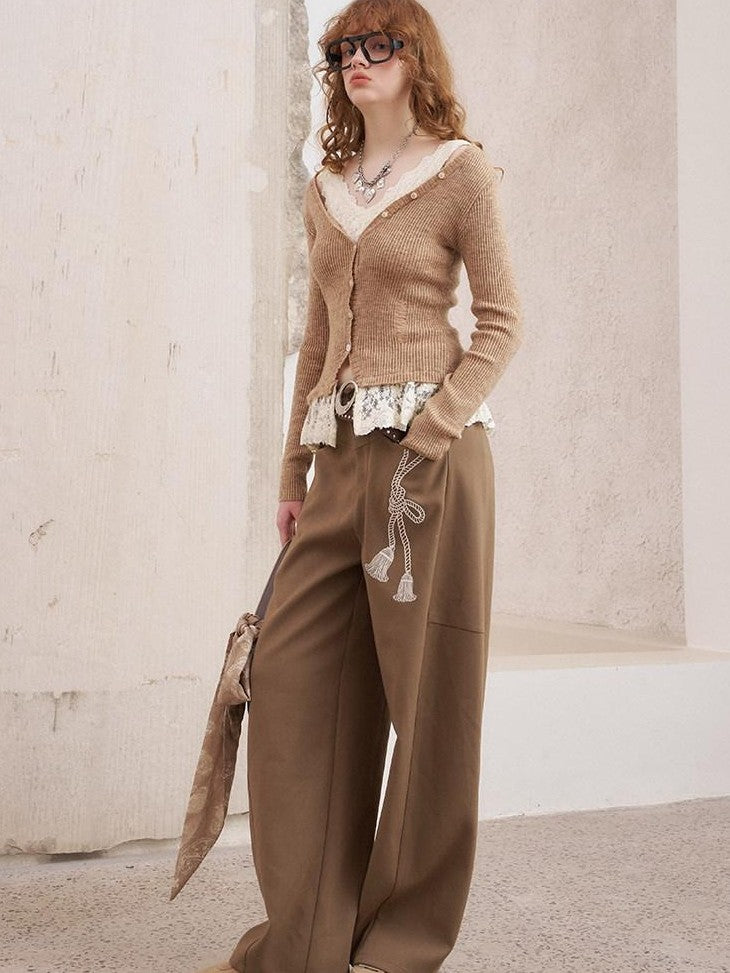 DIDDI MODA Knot Lace Up Embroidered Scimitar Cut Women&