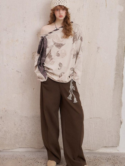 DIDDI MODA Knot Lace Up Embroidered Scimitar Cut Women&