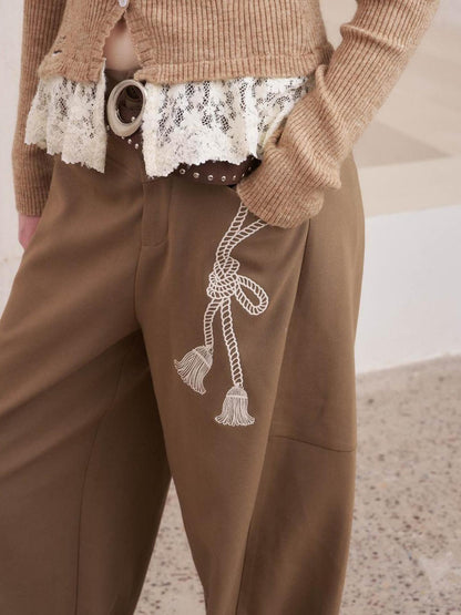DIDDI MODA Knot Lace Up Embroidered Scimitar Cut Women&