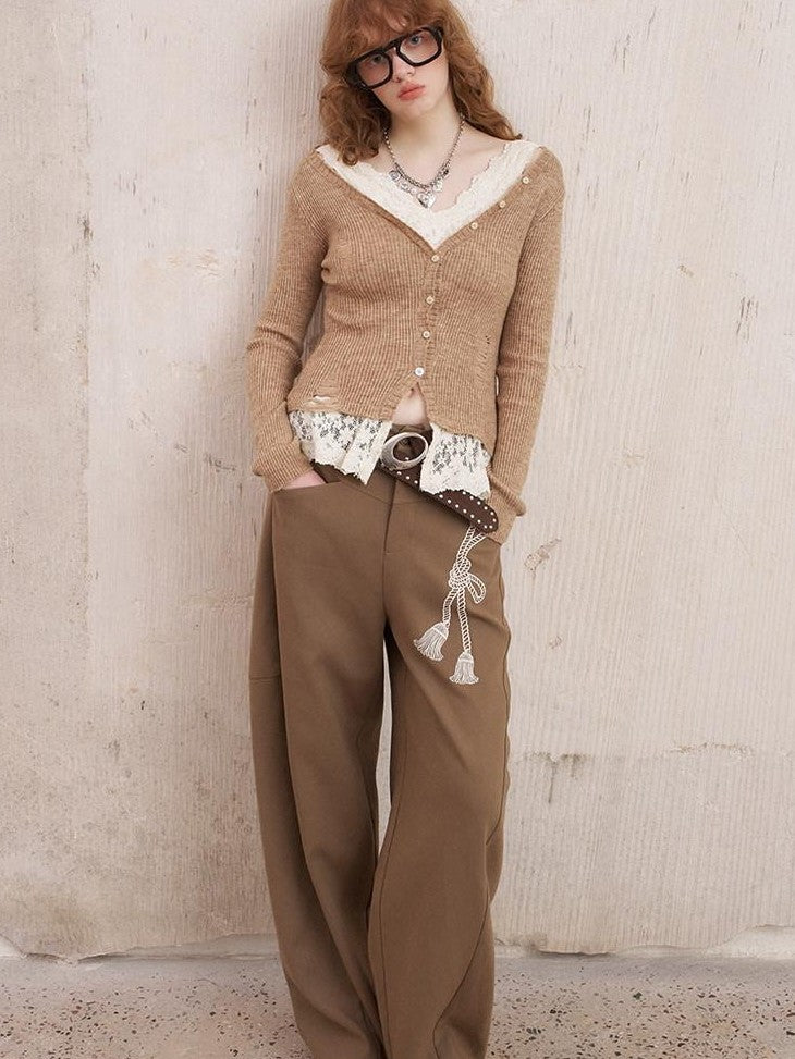 DIDDI MODA Knot Lace Up Embroidered Scimitar Cut Women&
