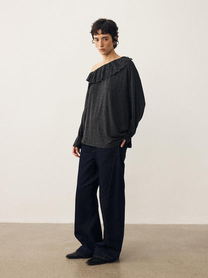 DIDDI MODA Lace Panel Ruched Long Sleeve Women&