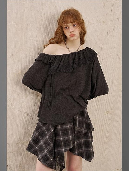 DIDDI MODA Lace Panel Ruched Long Sleeve Women&