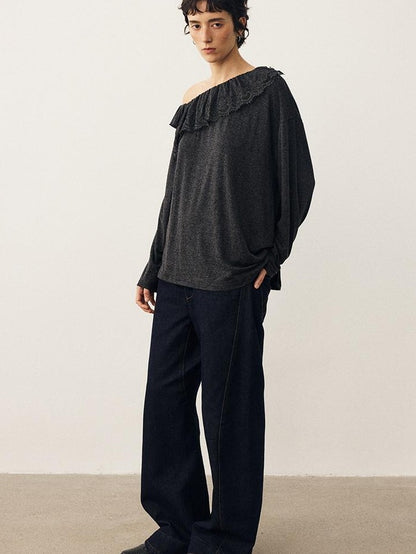 DIDDI MODA Lace Panel Ruched Long Sleeve Women&