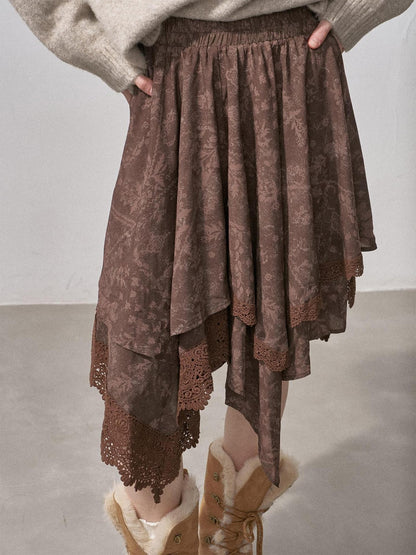 DIDDI MODA Lace Patchwork Irregular Layered Pleated Print Women&