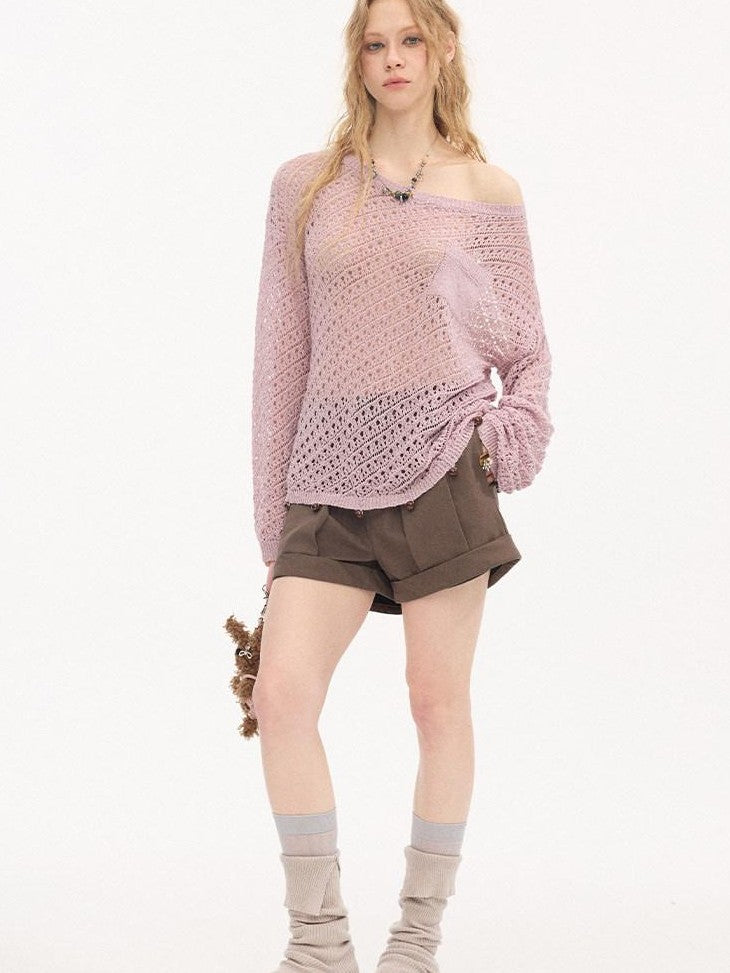 DIDDI MODA Lavender Diagonal Cutout Beaded Breathable Women&