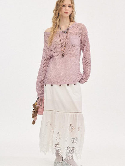DIDDI MODA Lavender Diagonal Cutout Beaded Breathable Women&