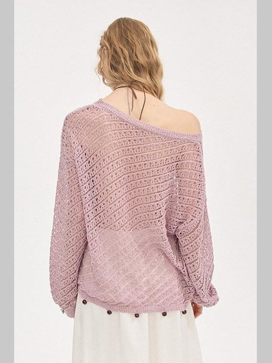 DIDDI MODA Lavender Diagonal Cutout Beaded Breathable Women&