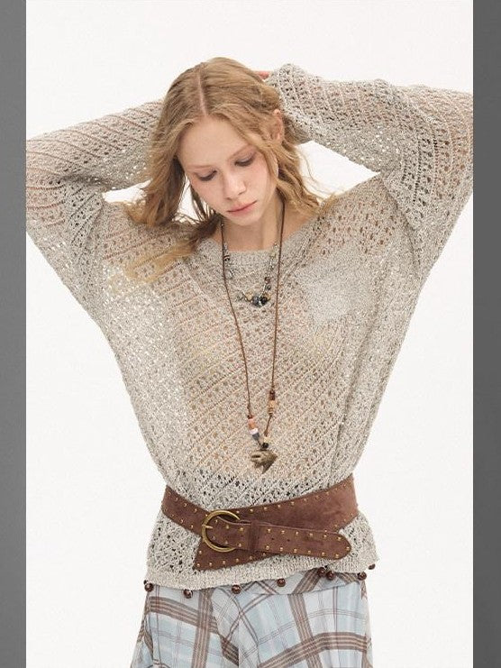 DIDDI MODA Lavender Diagonal Cutout Beaded Breathable Women&