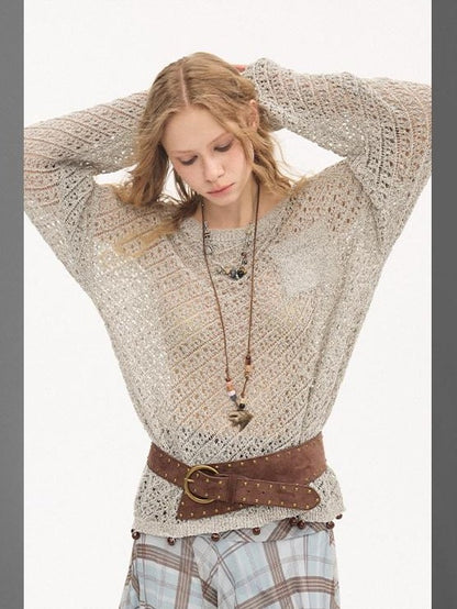 DIDDI MODA Lavender Diagonal Cutout Beaded Breathable Women&