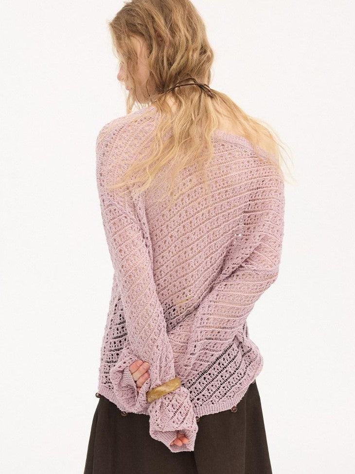 DIDDI MODA Lavender Diagonal Cutout Beaded Breathable Women&