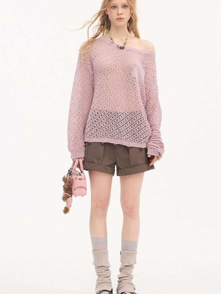 DIDDI MODA Lavender Diagonal Cutout Beaded Breathable Women&
