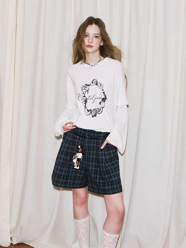 Layered Letter Print Faux Two Piece Women's Modal Cotton Long Sleeve T-shirts