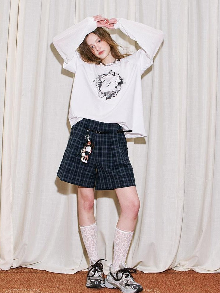 DIDDI MODA Layered Letter Print Faux Two Piece Women&