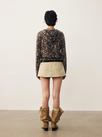 DIDDI MODA Leopard Print Brushed Hooded Slim Fit Women&