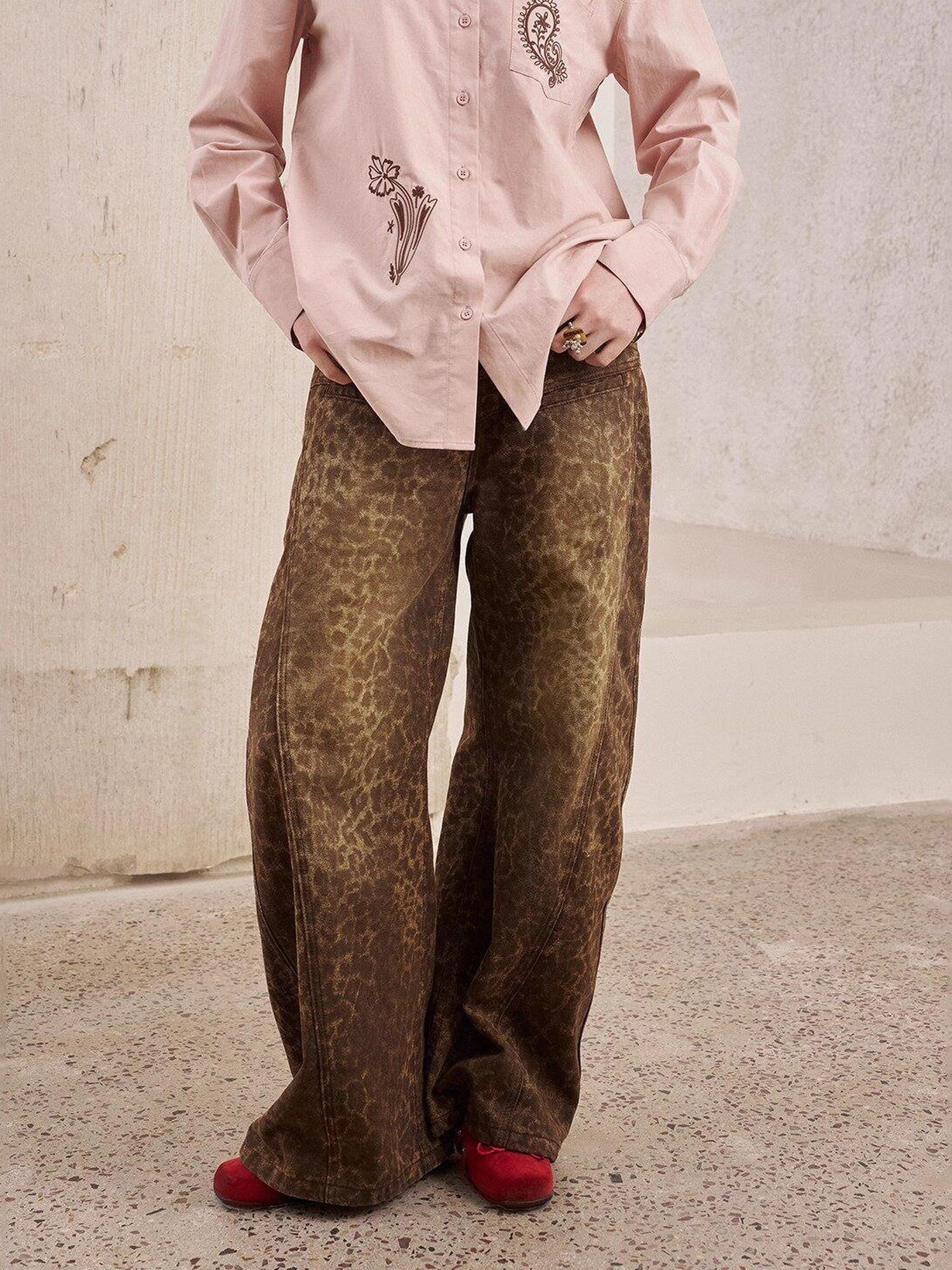 DIDDI MODA Leopard Print Buttoned Cropped Women&