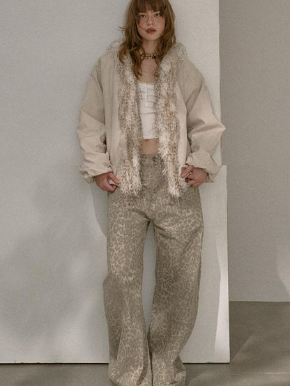 DIDDI MODA Leopard Print Buttoned Cropped Women&