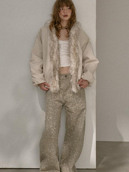 DIDDI MODA Leopard Print Buttoned Cropped Women&