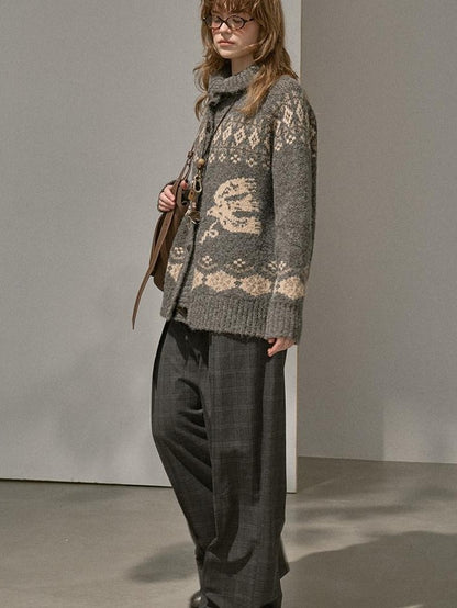 DIDDI MODA Lettered Loose Pullover And Cardigan Women&