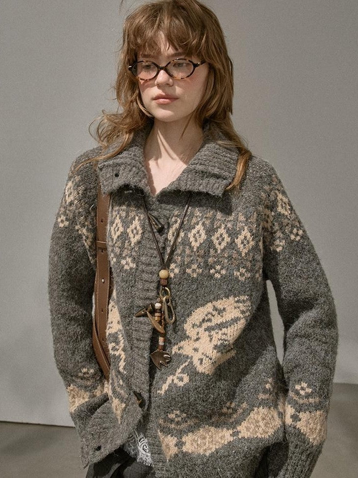 DIDDI MODA Lettered Loose Pullover And Cardigan Women&